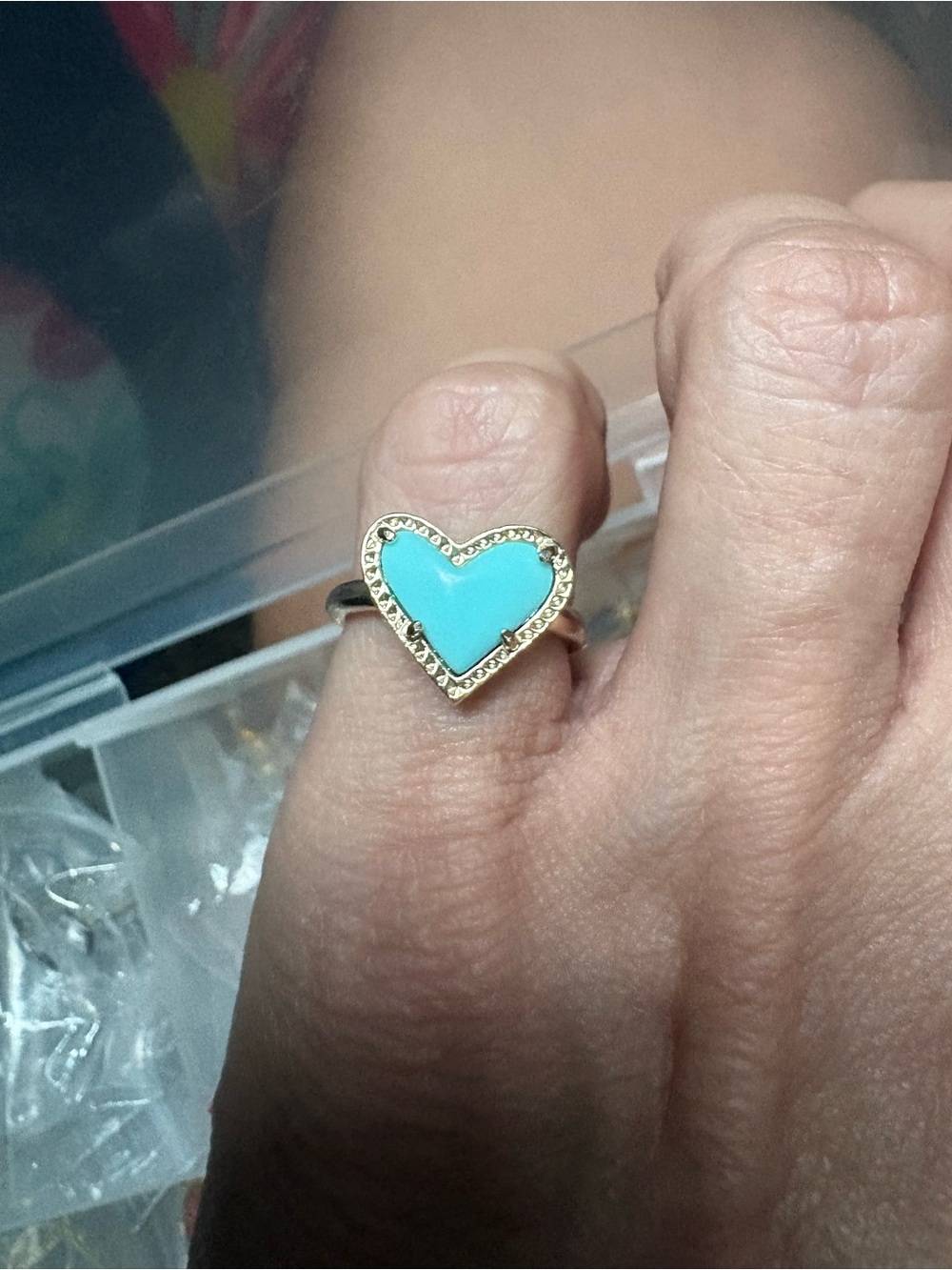 Kendra Scott Gold Ari Ring with Turquoise Heart size 6